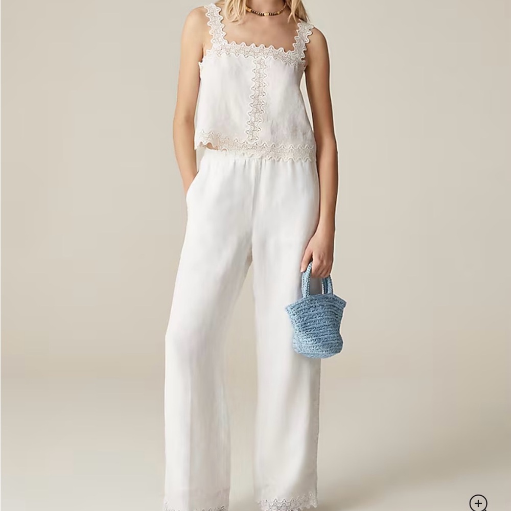 J. Crew White Lace Trim Linen Tank Top